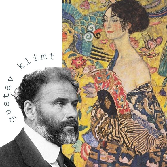 Lady with Fan Gustav Klimt Earrings Teal Stone Original Artisan Handmade Jewelry - Picture 7 of 7